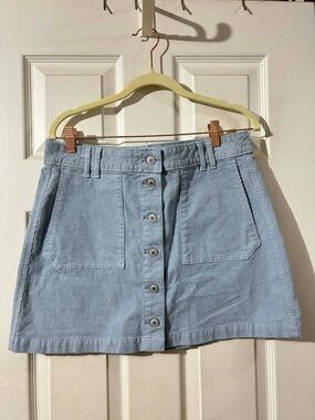 NWT American Eagle Light Blue Corduroy Button-Front Mini Skirt Sz-10